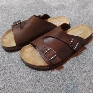 Harssidanzar Brown Genuine Leather Slide Sandals with Cork Soles size 8 / 39